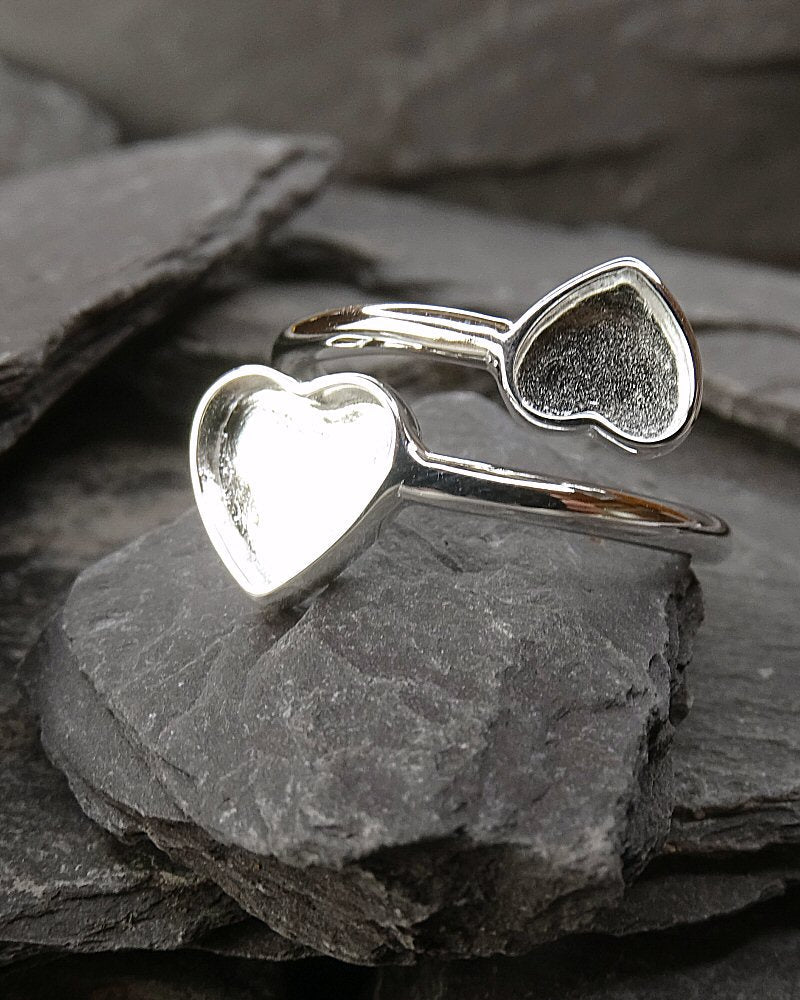 Sterling Silver Double Heart Adjustable Ring with Horse Hair/ Fur or Ashes