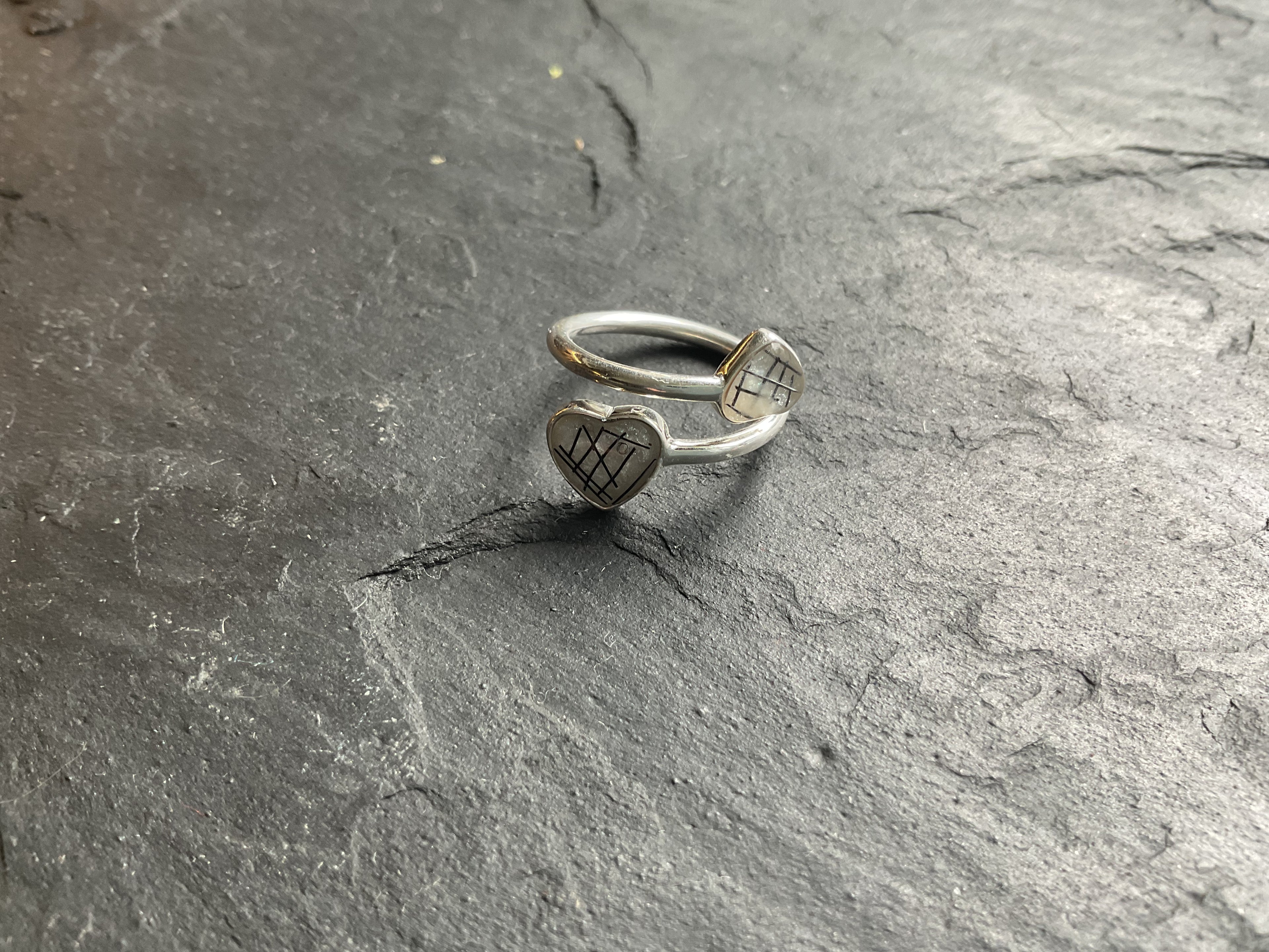 Sterling Silver Double Heart Adjustable Ring with Horse Hair/ Fur or Ashes