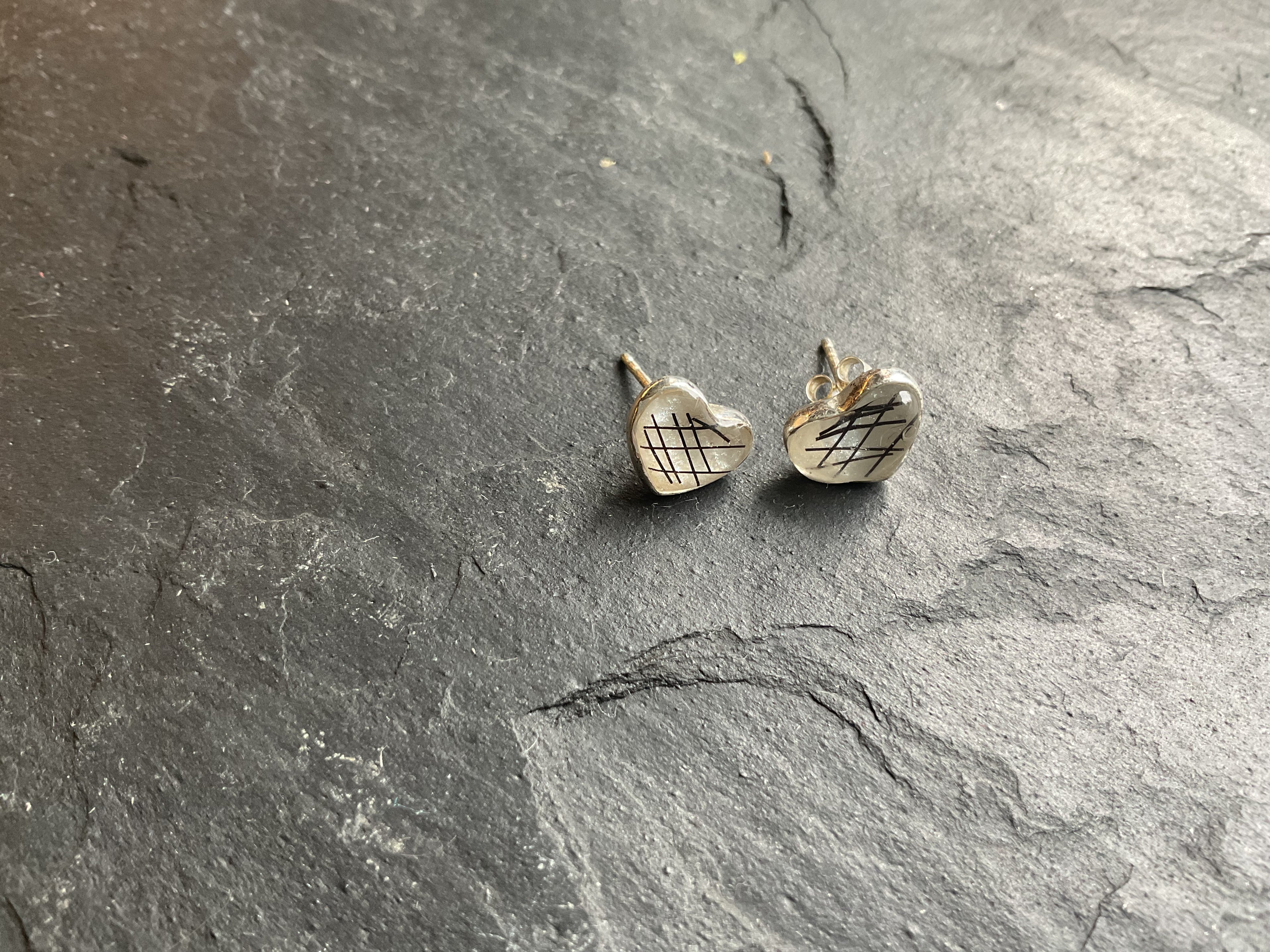 Sterling Silver Heart Stud Earrings made with Horse Hair Pet Fur or Ashes