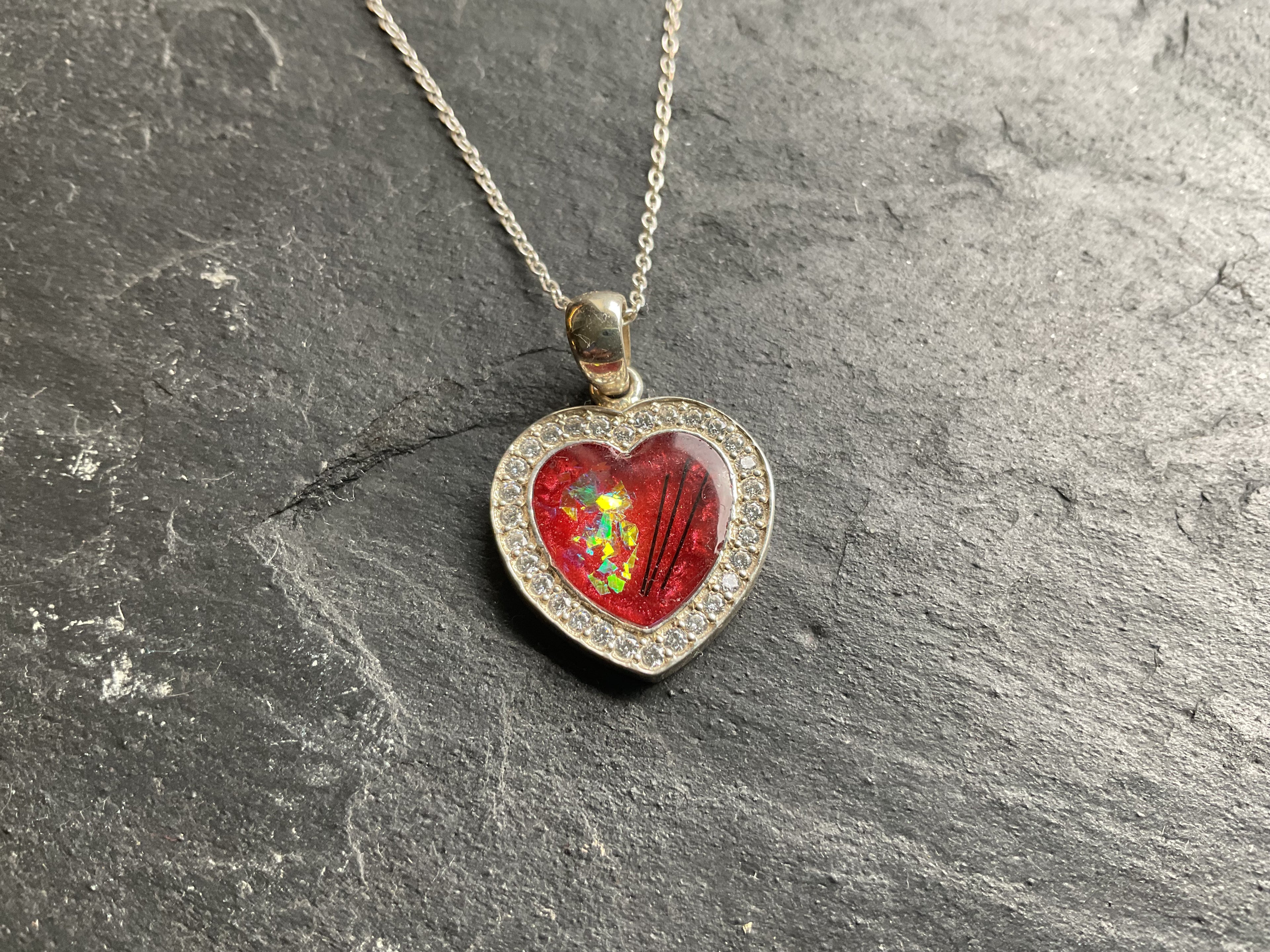 Sterling Silver Heart CZ Pendant Horse Hair, Pet Fur or Ashes Necklace