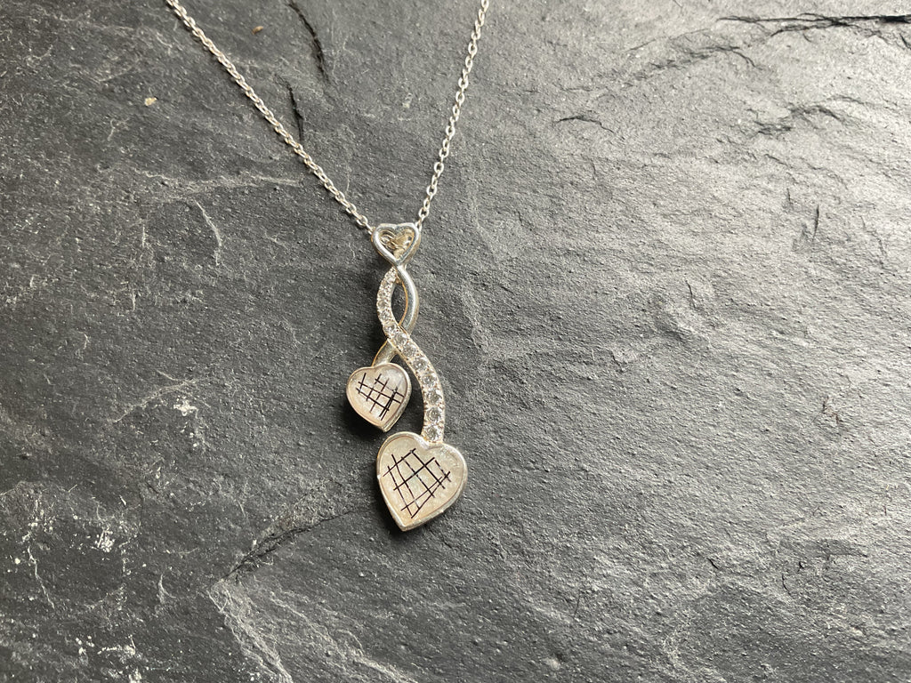 Sterling Silver Entwined Hearts Pendant Necklace Horse Hair Pet Fur or Ashes