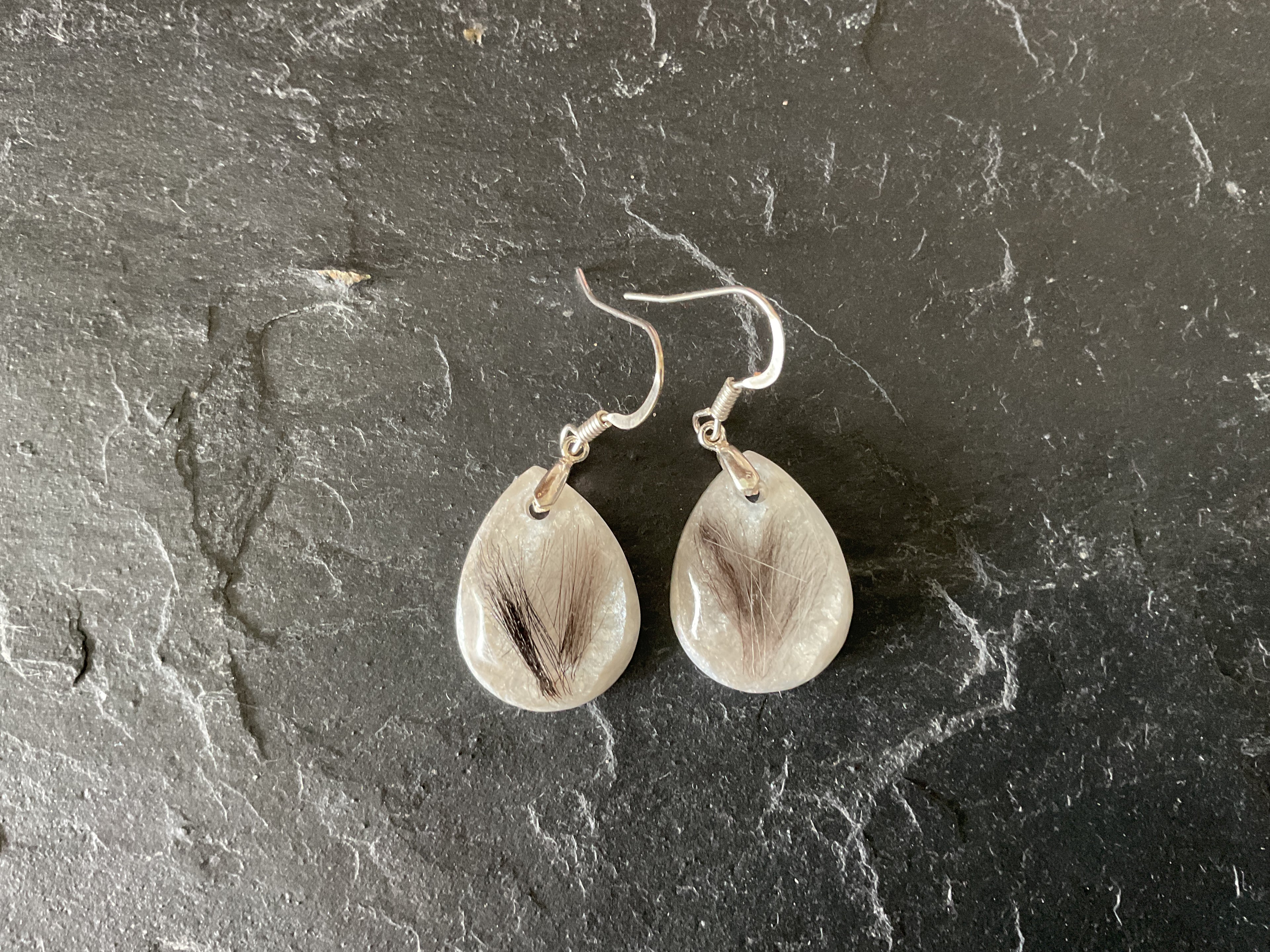 Sterling Silver Drop Resin Earrings with Hair, Pet Fur or Ashes