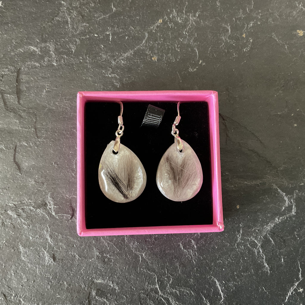Sterling Silver Drop Resin Earrings with Hair, Pet Fur or Ashes