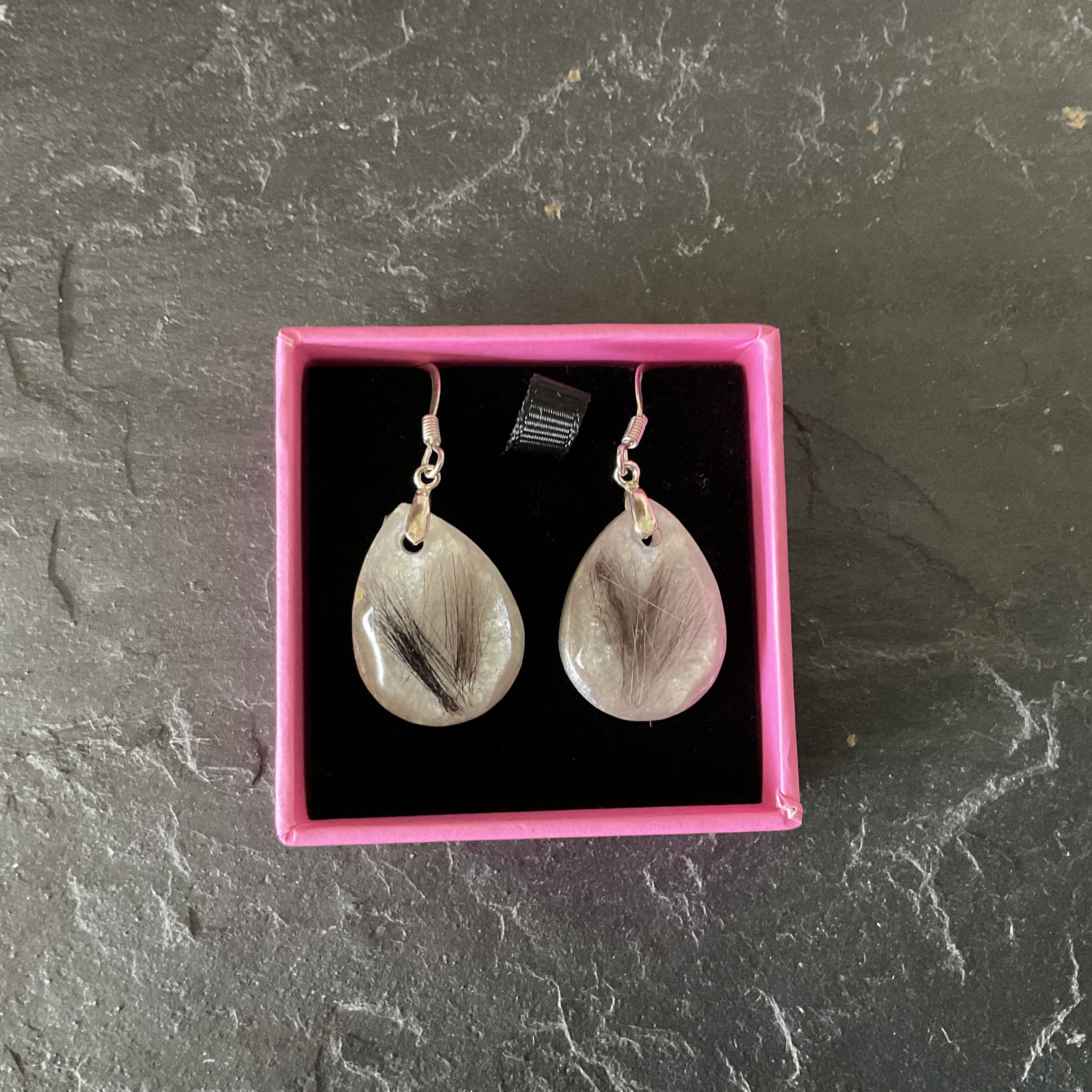 Sterling Silver Drop Resin Earrings with Hair, Pet Fur or Ashes
