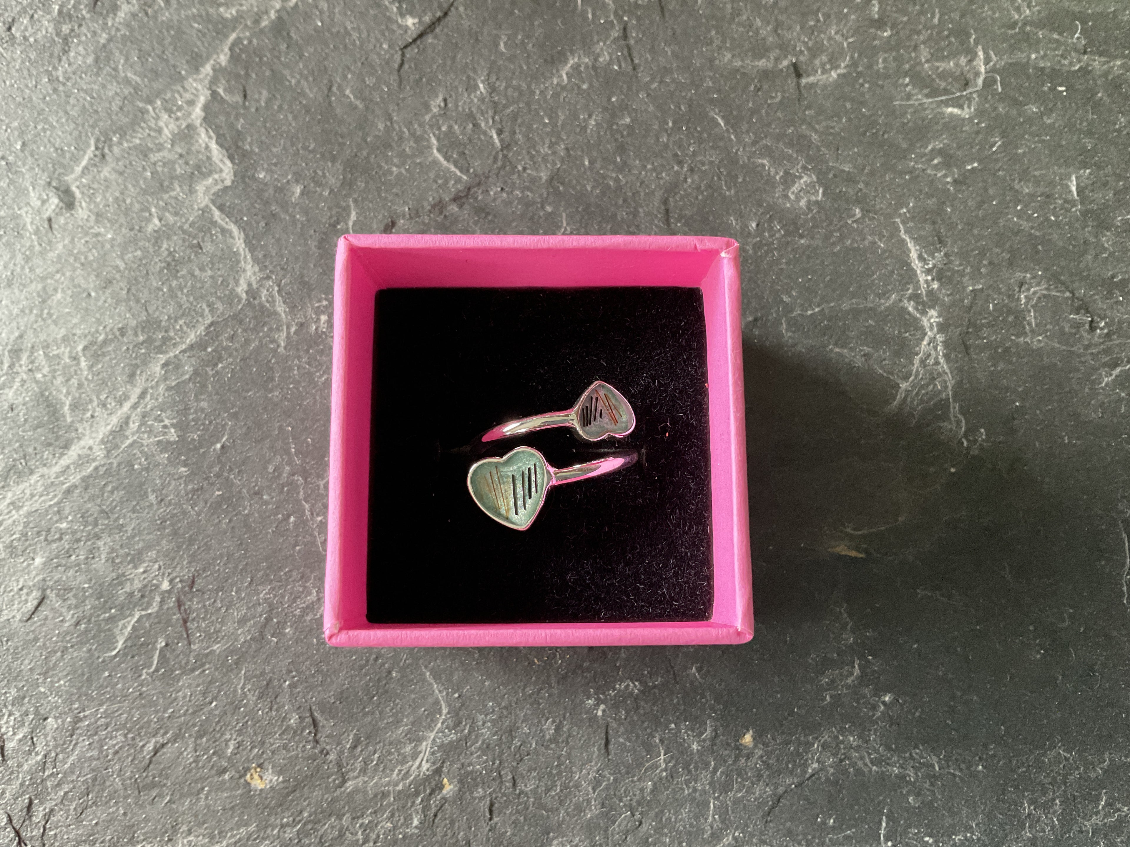 Sterling Silver Double Heart Adjustable Ring with Horse Hair/ Fur or Ashes