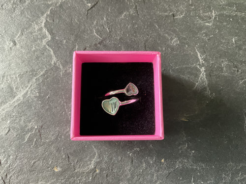 Sterling Silver Double Heart Adjustable Ring with Horse Hair/ Fur or Ashes