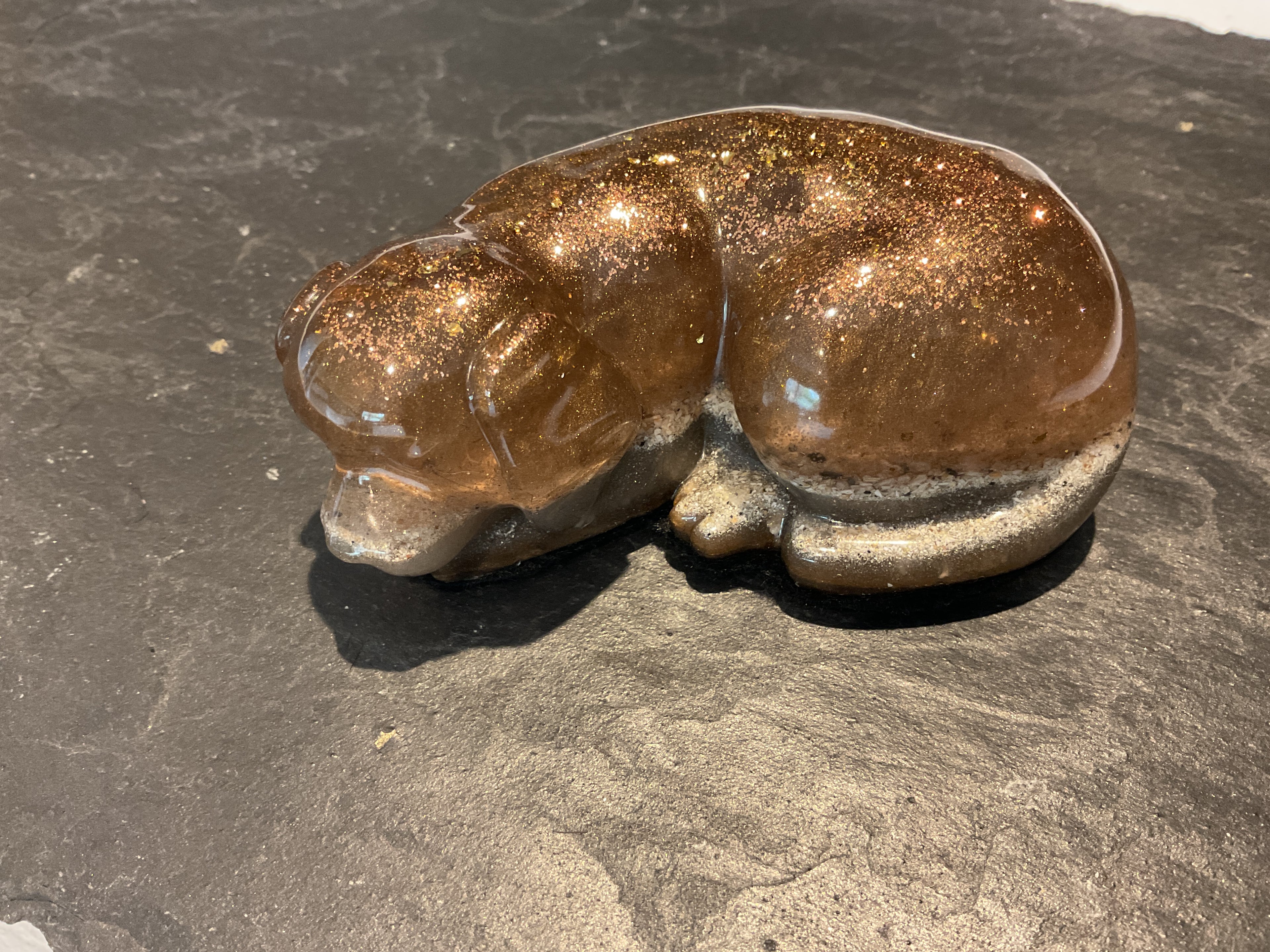 Resin Lying Dog Figurine Pet Fur or Ashes