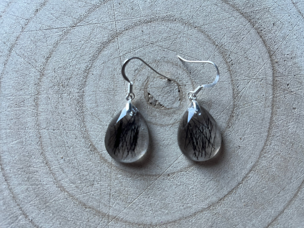 Sterling Silver Drop Resin Earrings with Hair, Pet Fur or Ashes
