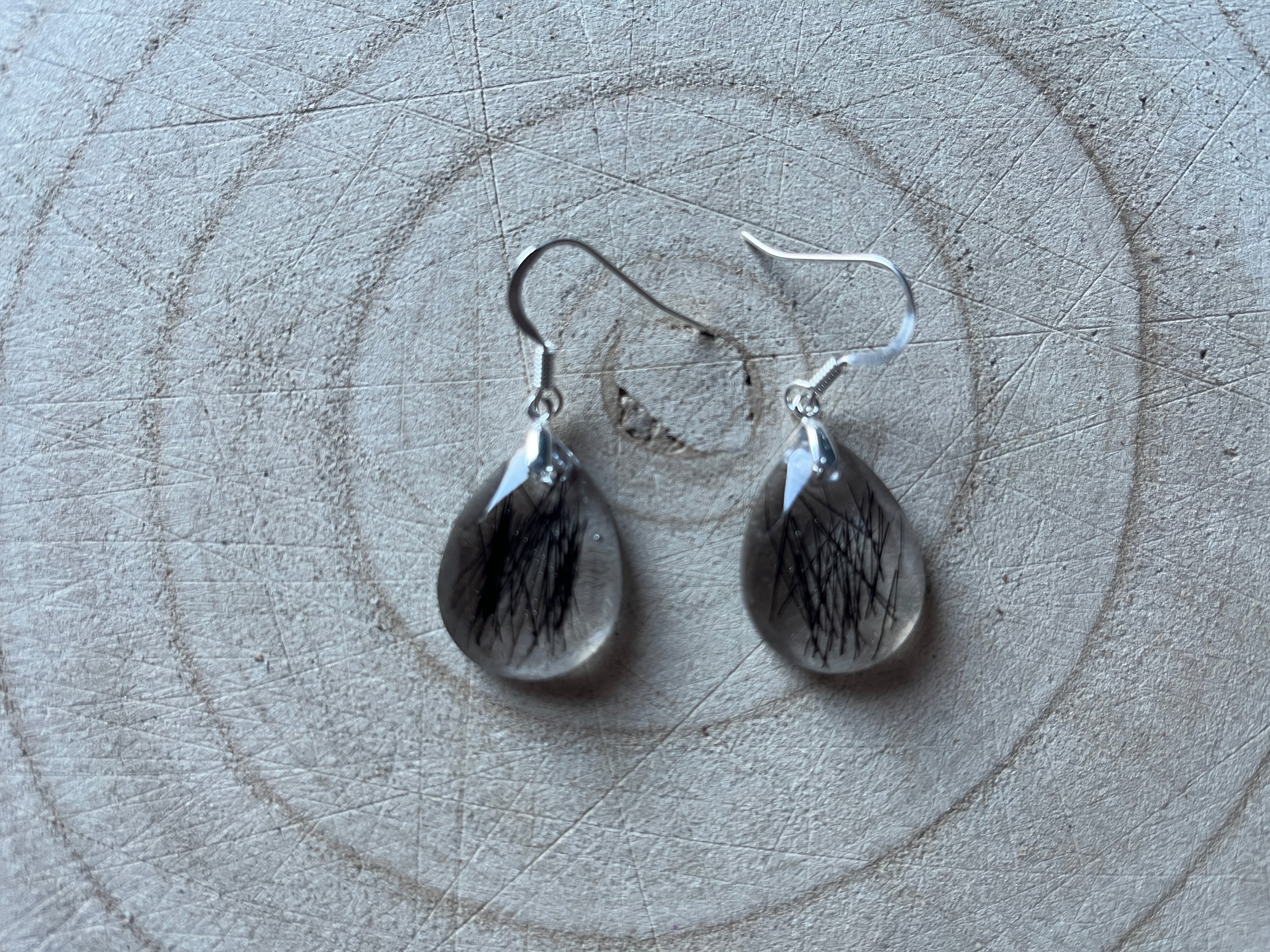 Sterling Silver Drop Resin Earrings with Hair, Pet Fur or Ashes