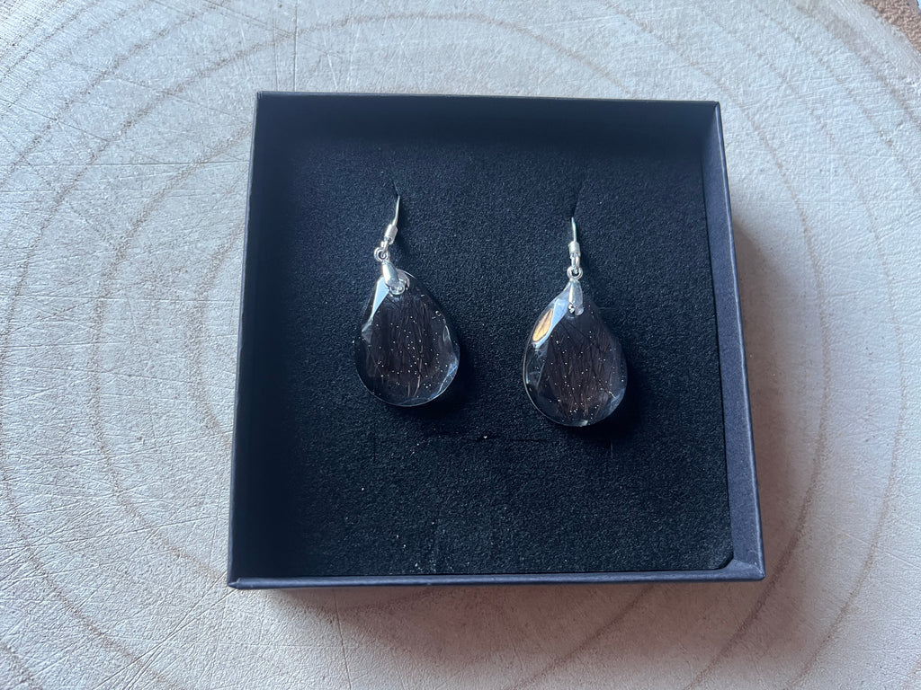 Sterling Silver Drop Resin Earrings with Hair, Pet Fur or Ashes