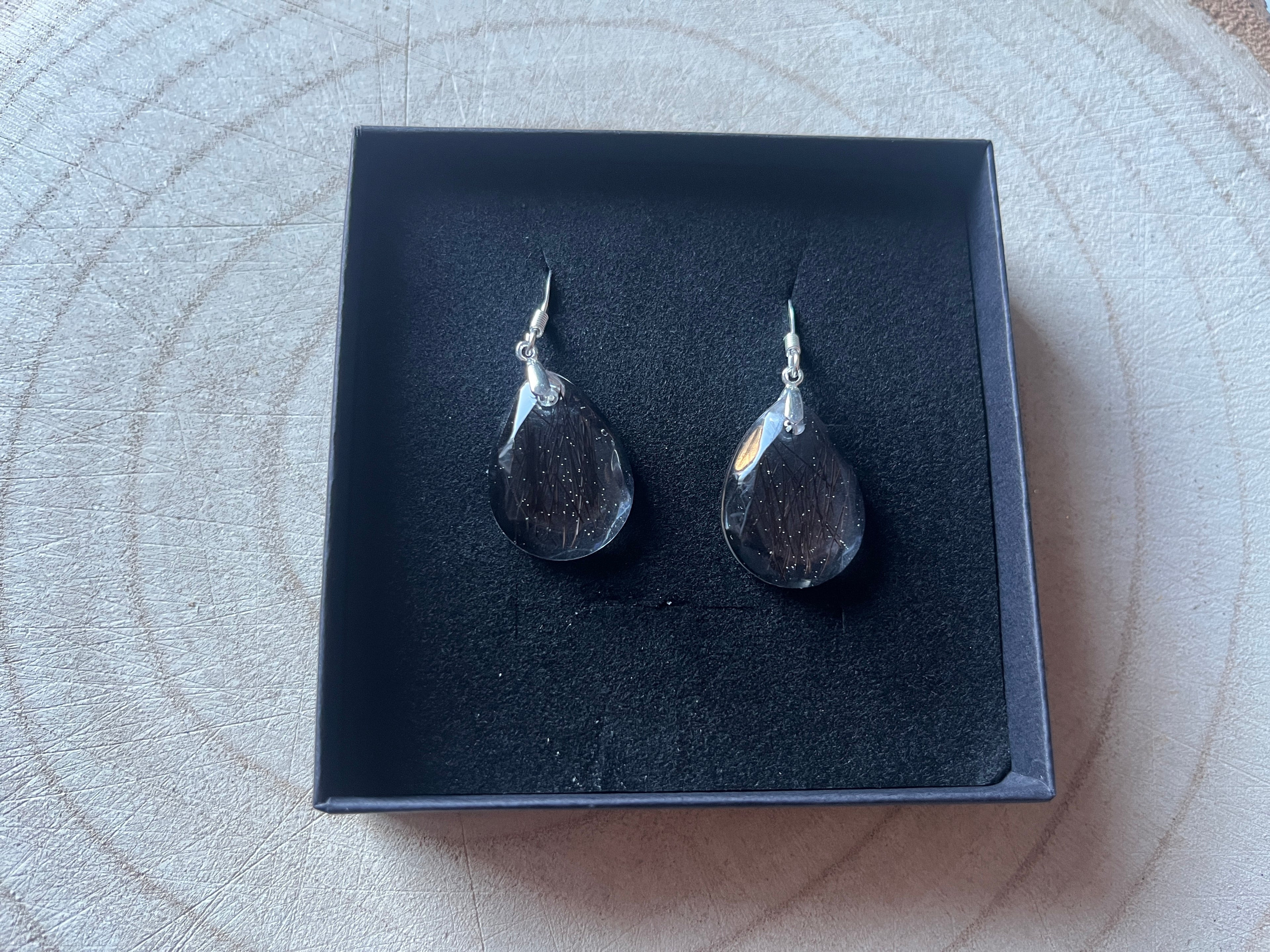 Sterling Silver Drop Resin Earrings with Hair, Pet Fur or Ashes
