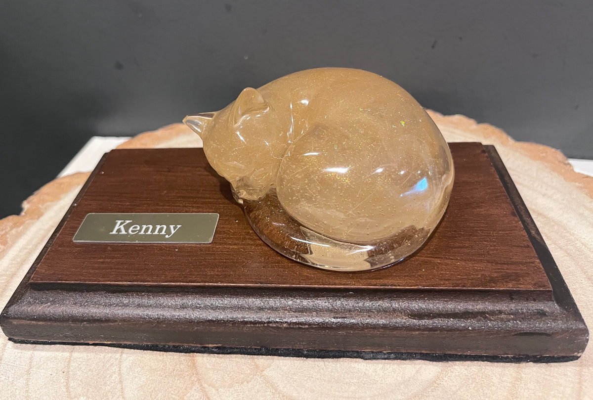 Resin Lying Cat Figurine Pet Fur or Ashes
