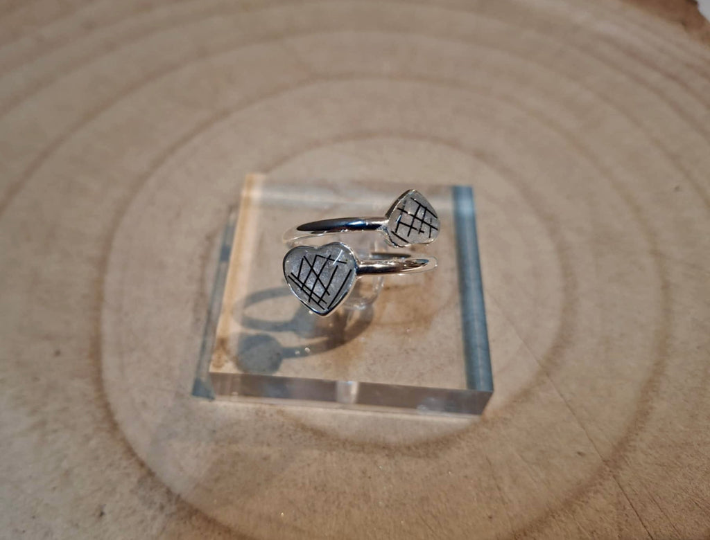 Sterling Silver Double Heart Adjustable Ring with Horse Hair/ Fur or Ashes