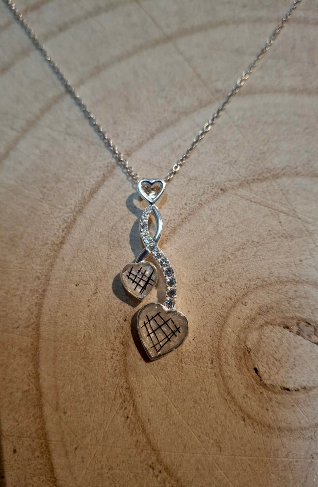 Sterling Silver Entwined Hearts Pendant Necklace Horse Hair Pet Fur or Ashes