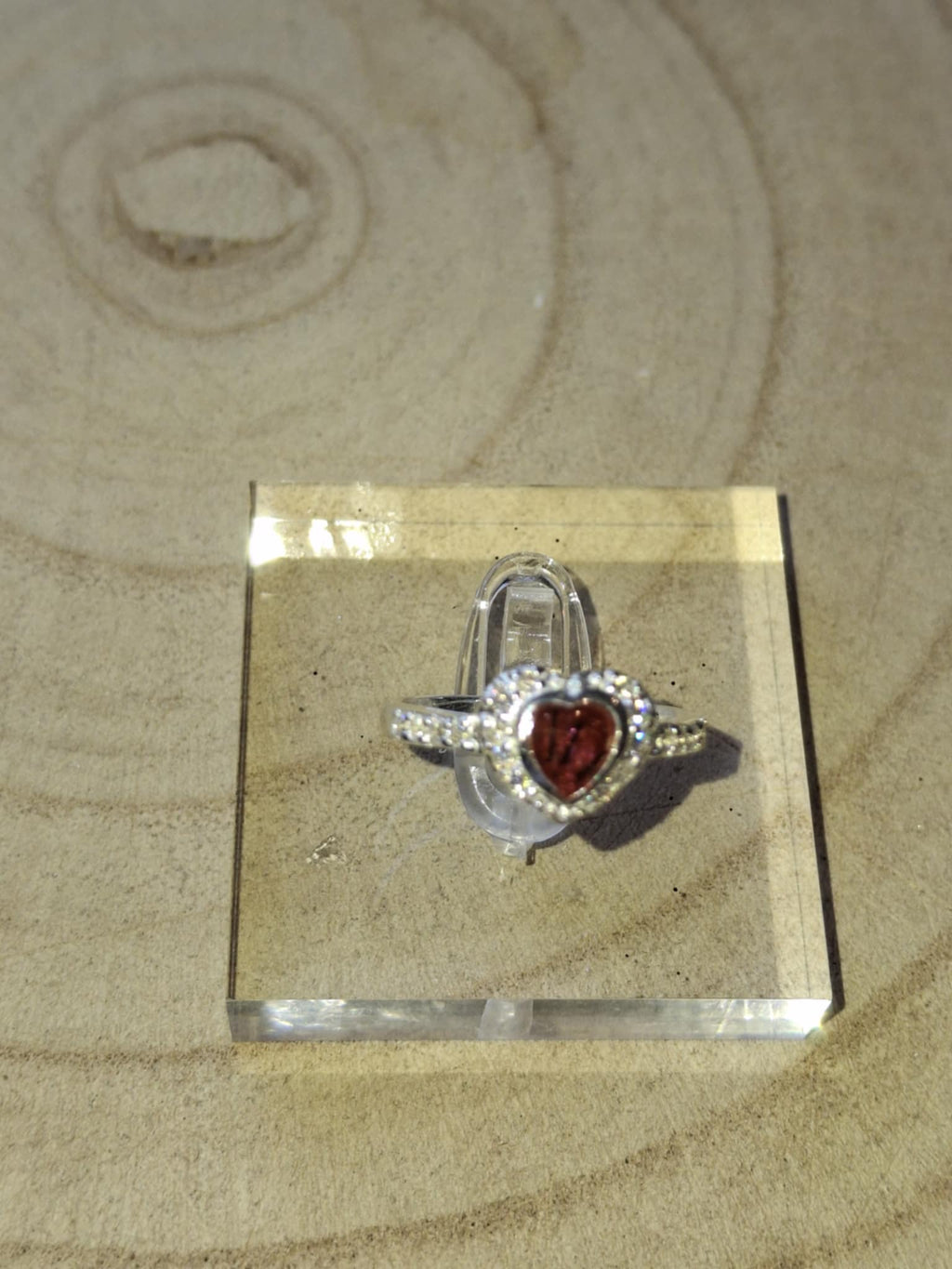 Solid Silver CZ Heart Ring with  Horse Hair, Pet Fur or Ashes