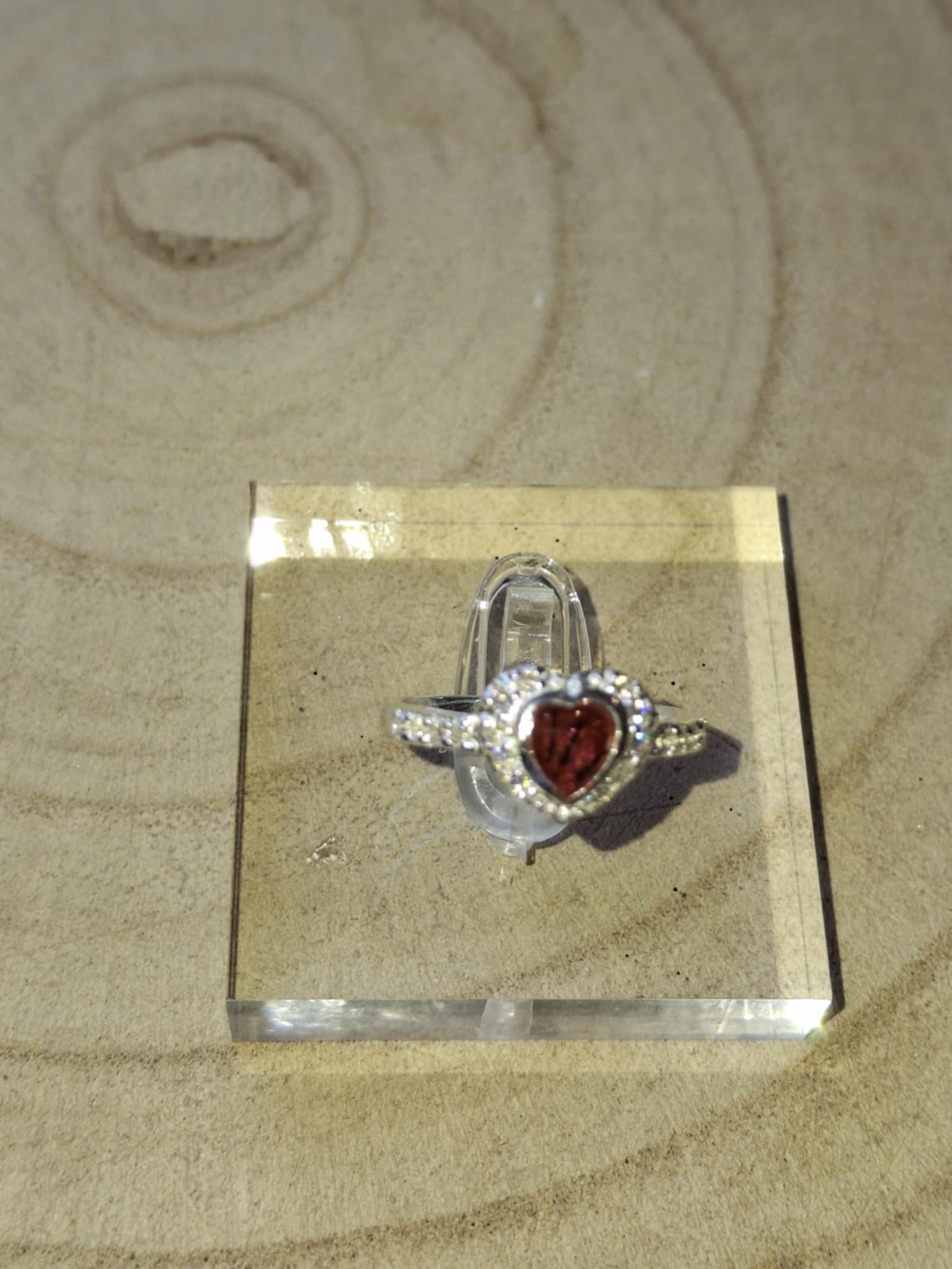 Solid Silver CZ Heart Ring with  Horse Hair, Pet Fur or Ashes