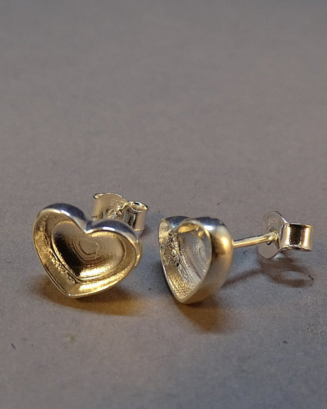 Sterling Silver Heart Stud Earrings made with Horse Hair Pet Fur or Ashes